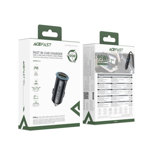 Ładowarka samochodowa USB-A USB-C 95W - szara