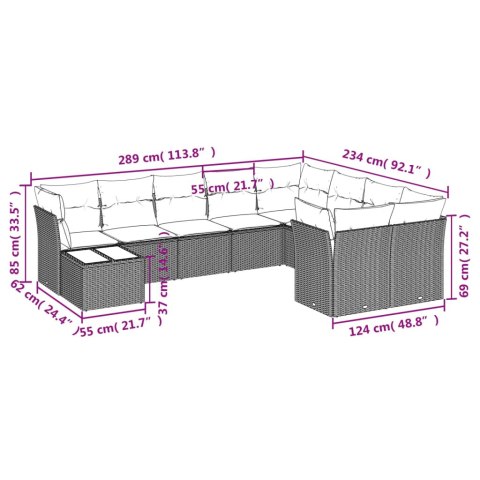 10-cz. zestaw wypoczynkowy do ogrodu, poduszki czarny rattan PE