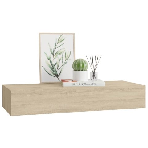 Półka ścienna z szufladą, kolor dębu, 60 x 23,5 x 10 cm, MDF
