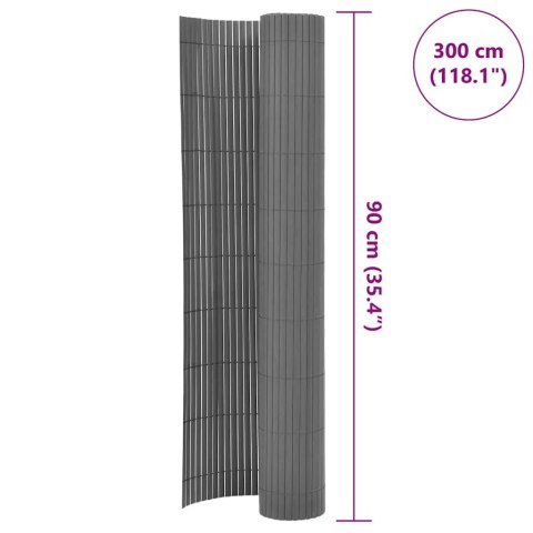 Dwustronne ogrodzenie ogrodowe, PVC, 90x300 cm, szare