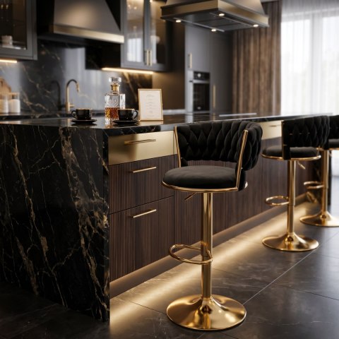 Krzesło barowe TRESSO GOLD welurowe czarne VELVET