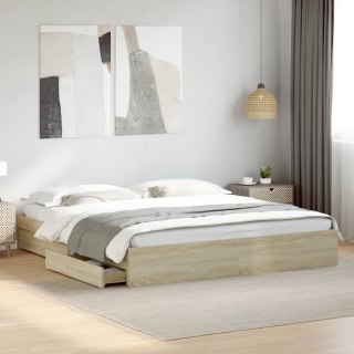 VidaXL Rama łóżka z szufladami, kolor dąb sonoma, 200x200 cm