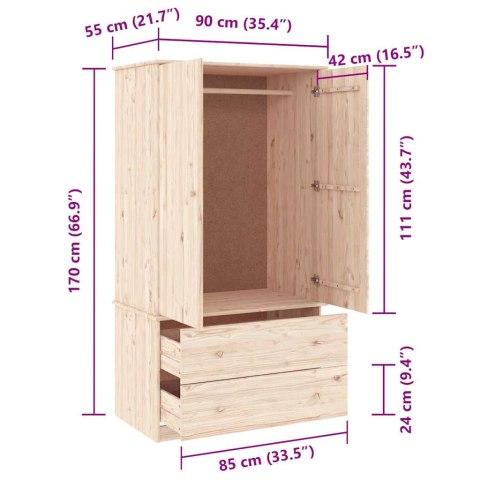 Szafa ALTA, 90x55x170 cm, lite drewno sosnowe