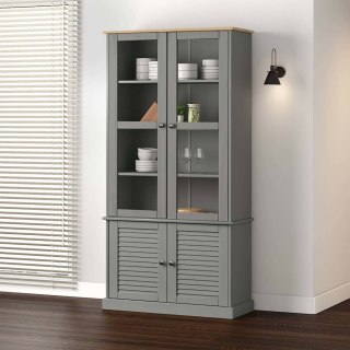 VidaXL Witryna VIGO, szara, 85x35x170 cm, lite drewno sosnowe