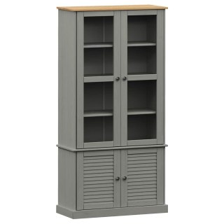 VidaXL Witryna VIGO, szara, 85x35x170 cm, lite drewno sosnowe