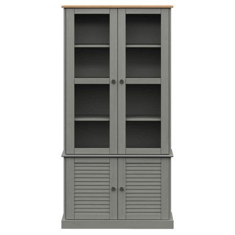 Witryna VIGO, szara, 85x35x170 cm, lite drewno sosnowe