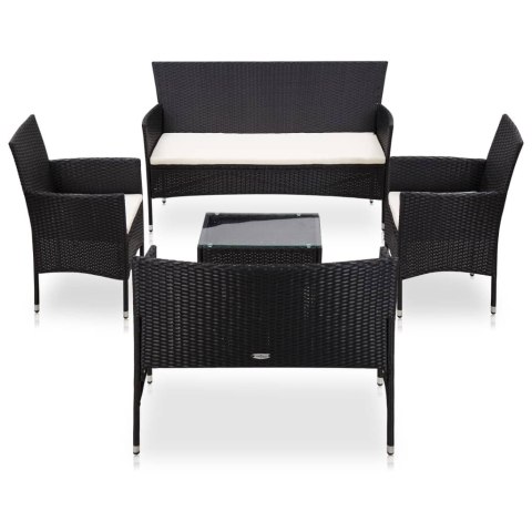 5-częściowy zestaw mebli do ogrodu, poduszki, rattan PE, czarny