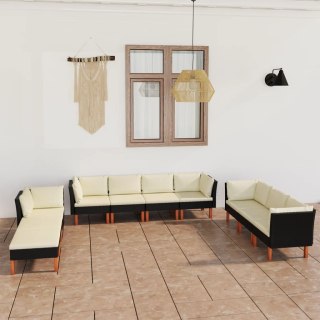 10-cz. zestaw mebli do ogrodu, poduszki, rattan PE, czarny