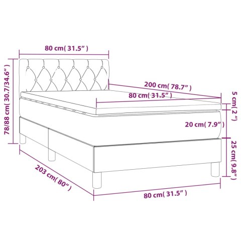 Łóżko kontynentalne z materacem, jasnoszare, aksamit, 80x200 cm