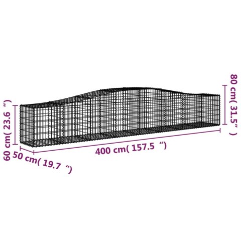Kosze gabionowe, 7 szt, 400x50x60/80 cm, galwanizowane żelazo