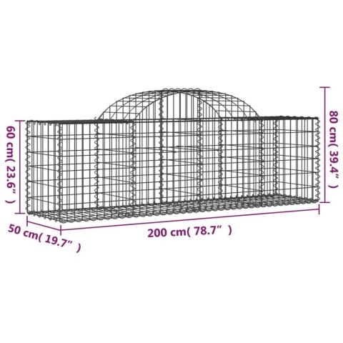 Kosze gabionowe, 11 szt, 200x50x60/80 cm, galwanizowane żelazo