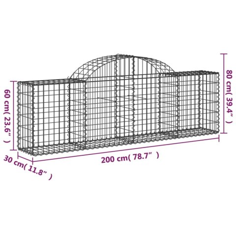 Kosze gabionowe, 12 szt, 200x30x60/80 cm, galwanizowane żelazo