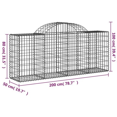 Kosze gabionowe, 12 szt, 200x50x80/100 cm, galwanizowane żelazo