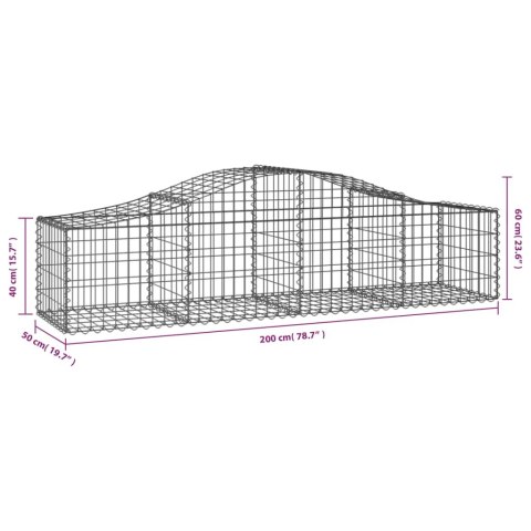 Kosze gabionowe, 14 szt, 200x50x40/60 cm, galwanizowane żelazo