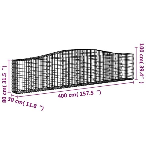 Kosze gabionowe, 25 szt, 400x30x80/100 cm, galwanizowane żelazo