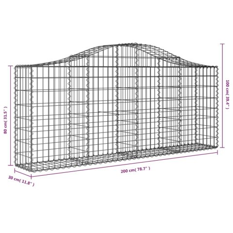 Kosze gabionowe, 30 szt, 200x30x80/100 cm, galwanizowane żelazo