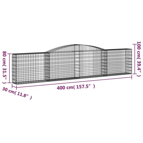 Kosze gabionowe, 8 szt, 400x30x80/100 cm, galwanizowane żelazo