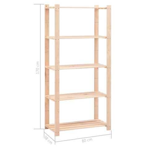 Regały z 5 półkami, 5 szt., 80x38x170 cm, sosna, 250 kg