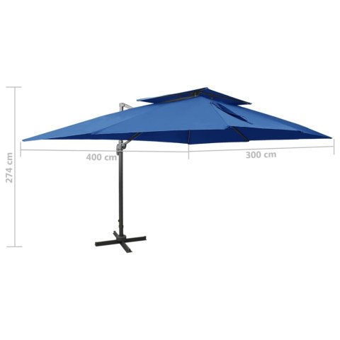Parasol wiszący z podwójną czaszą, 400x300 cm, niebieski