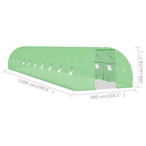 Szklarnia ogrodowa, 45 m², 15 x 3 x 2 m
