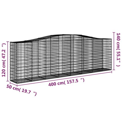 Kosze gabionowe, 4 szt, 400x50x120/140 cm, galwanizowane żelazo
