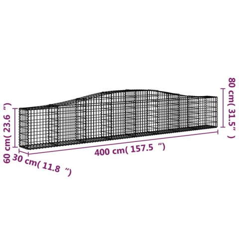 Kosze gabionowe, 10 szt, 400x30x60/80 cm, galwanizowane żelazo