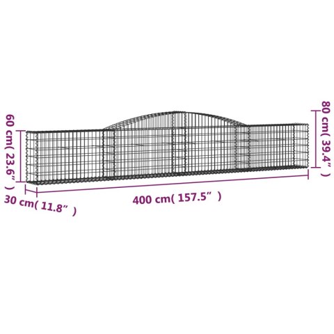 Kosze gabionowe, 15 szt, 400x30x60/80 cm, galwanizowane żelazo