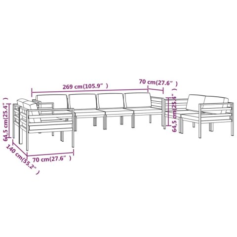 8-cz. zestaw mebli ogrodowych, poduszki, aluminium, antracyt