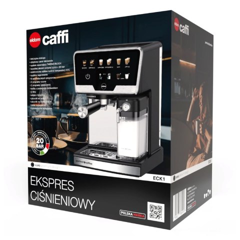 ELDOM EKSPRES CIŚNIENIOWY KOLBOWY ECK1 1300W 20 BAR, ZASOBNIK NA MLEKO, 6 PROGRAMÓW AUTOMATYCZNYCH, 2 PROGRAMY RECZNE