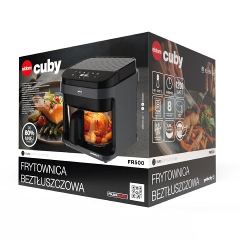 ELDOM FRYTKOWNICA BEZTŁYSZCZOWA FR500 5,5 L 1200W SZKLANY POJEMNIK, RUSZT, SILIKONOWA PODKŁADKA, 8 PROGRAMÓW, REGULACJA TEM.