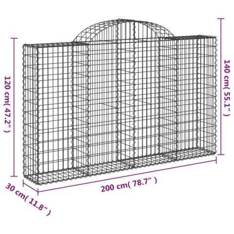 Kosze gabionowe, 13 szt, 200x30x120/140cm, galwanizowane żelazo