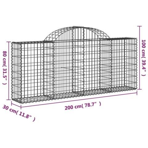 Kosze gabionowe, 15 szt, 200x30x80/100 cm, galwanizowane żelazo