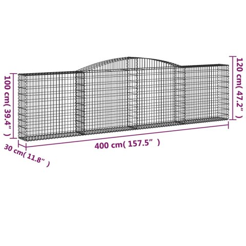 Kosze gabionowe, 8 szt, 400x30x100/120 cm, galwanizowane żelazo