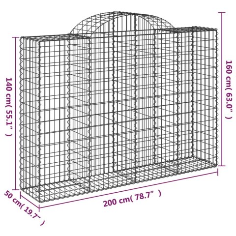 Kosze gabionowe, 9 szt, 200x50x140/160 cm, galwanizowane żelazo