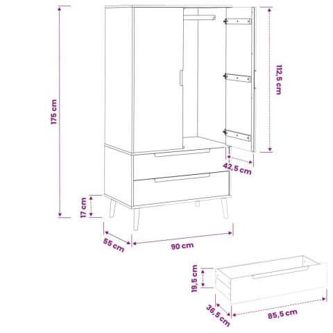 Garderoba MOLDE Karmel 90 x 55 x 175 cm Lite drewno sosnowe