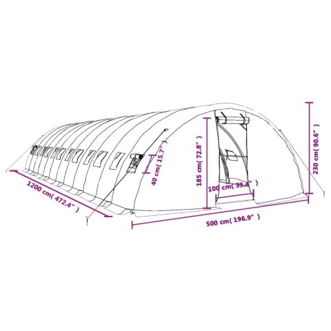 Szklarnia ze stalową ramą, biała, 60 m², 12x5x2,3 m