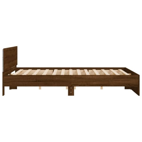 Rama łóżka z wezgłowiem i LED, brązowy dąb, 200x200 cm