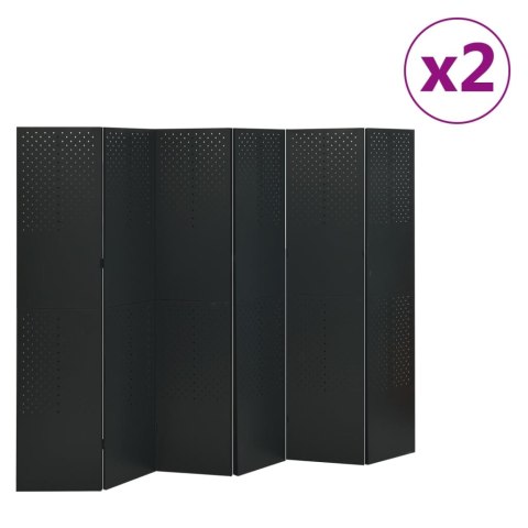 Parawany 6-panelowe, 2 szt., czarne, 240x180 cm, stalowe