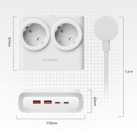Listwa zasilająca 6w1 AC USB-A USB-C 25W - biała