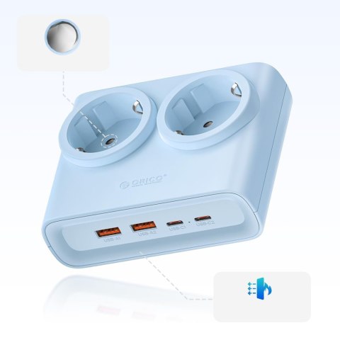 Listwa zasilająca 6w1 AC USB-A USB-C 25W - niebieska
