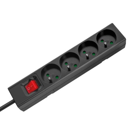 Przedłużacz 4 gniazda 5m typu francuskiego z przełącznikiem (3x1,5mm) Rebel czarny