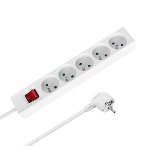 Przedłużacz 5 gniazd 3m typu francuskiego z przełącznikiem (3x1,5mm) Rebel biały