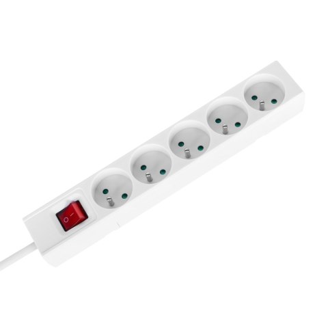 Przedłużacz 5 gniazd 3m typu francuskiego z przełącznikiem (3x1,5mm) Rebel biały