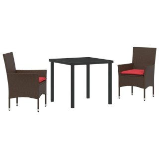 VidaXL Zestaw stół i krzesła z poduszką 3 pcs Brązowy Rattan PE
