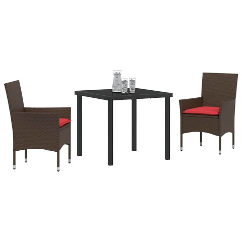Zestaw stół i krzesła z poduszką 3 pcs Brązowy Rattan PE