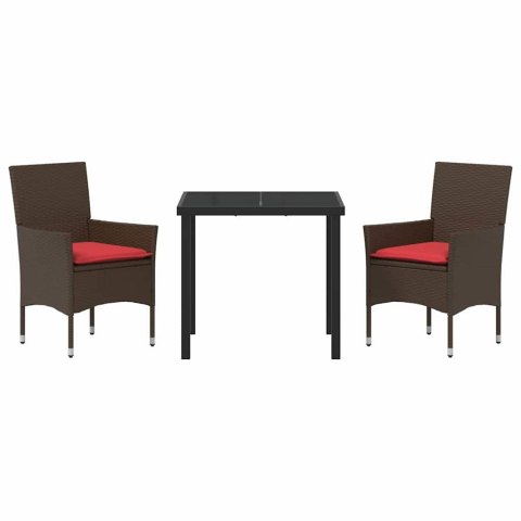 Zestaw stół i krzesła z poduszką 3 pcs Brązowy Rattan PE