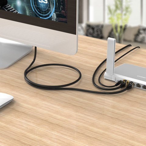 Kabel sieciowy internetowy okrągły LAN CAT7 10Gbps RJ45 10m - czarny