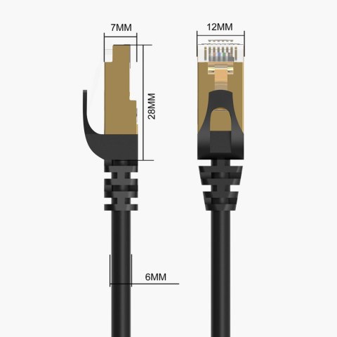 Kabel sieciowy internetowy okrągły LAN CAT7 10Gbps RJ45 20m - czarny