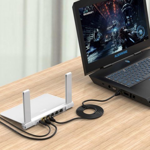 Kabel sieciowy internetowy okrągły LAN CAT7 10Gbps RJ45 20m - czarny