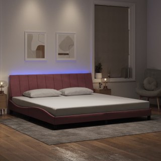 VidaXL Rama łóżka z LED bez materaca, Hanko, różowa, 200x200 cm, aksamitna